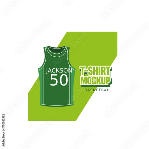 Fototapeta Vector Basketball Jersey Mockup Template with Custom Name and Number on Green Tank Top