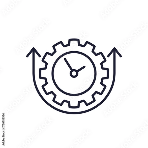 Fototapeta uptime icon with a clock, line pictogram on white