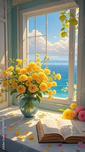 Fototapeta window with flowers