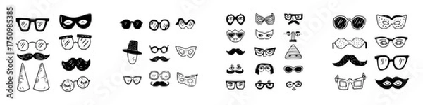 Obraz Hand drawn collection of funny disguise props including glasses masks and mustaches
