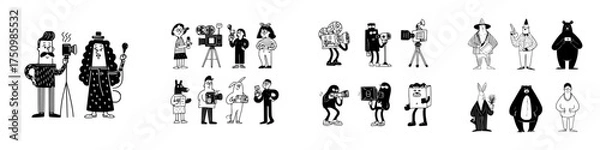 Obraz Diverse characters operating cameras for filming and photography projects