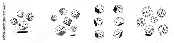 Obraz Tumbling and rolling six-sided dice in black and white sketch style