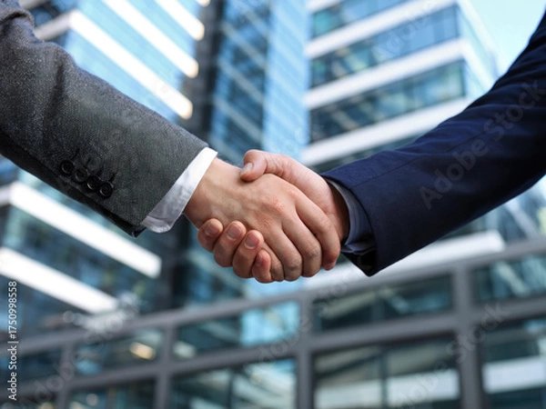 Obraz Professional business handshake in modern office building, partnership agreement and corporate success concept, businessmen shaking hands for teamwork and cooperation