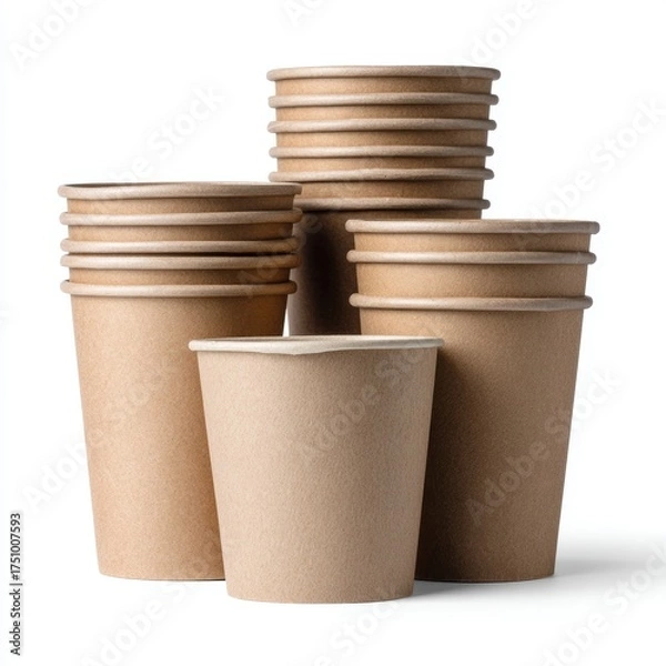 Fototapeta A stack of recyclable paper cups. The cups are arranged in a neat and organized manner