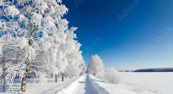 Obraz Beautiful Winter Season Landscape with Snow and Frost