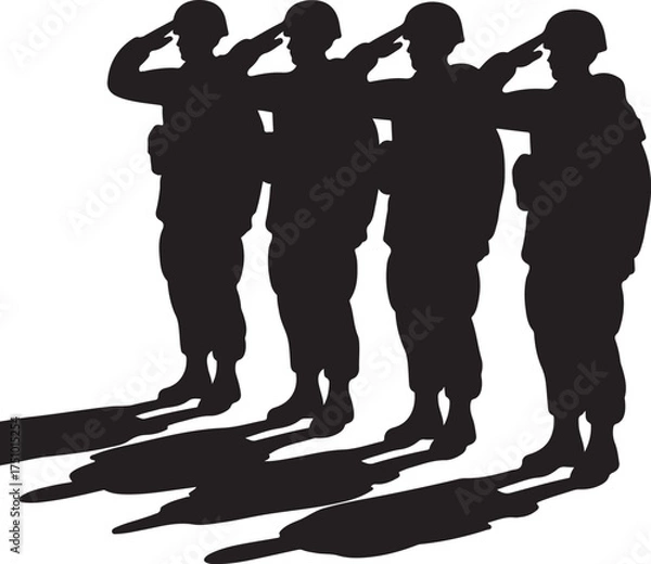Fototapeta Soldiers salute casting shadows, representing honor and duty.