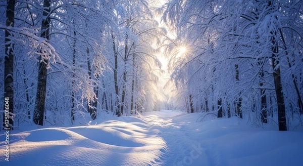 Obraz Beautiful Winter Season Landscape with Snow and Frost