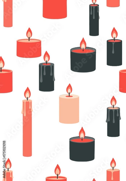 Fototapeta Cozy Flat Vector Lit Candles Seamless Pattern