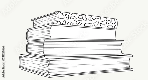 Fototapeta Whimsical stack of books featuring an animal print cover ready to be colored in art