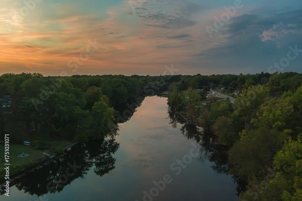 Fototapeta Morning Sky Reflected on the Grand River with Copy-Space