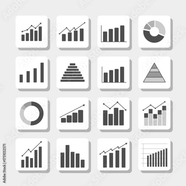 Fototapeta Business Analytics Chart and Graph Icons Set – Data Visualization and Statistics Elements for Infographic Design