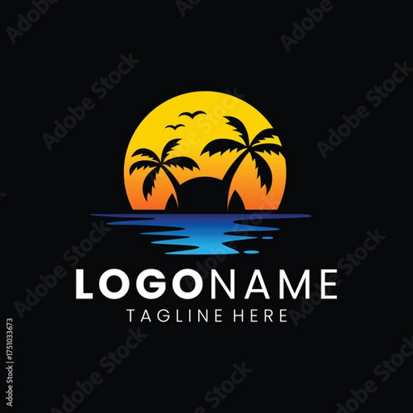Fototapeta Sunset Beach Logo Design. Minimalist and Modern. Vector illustration