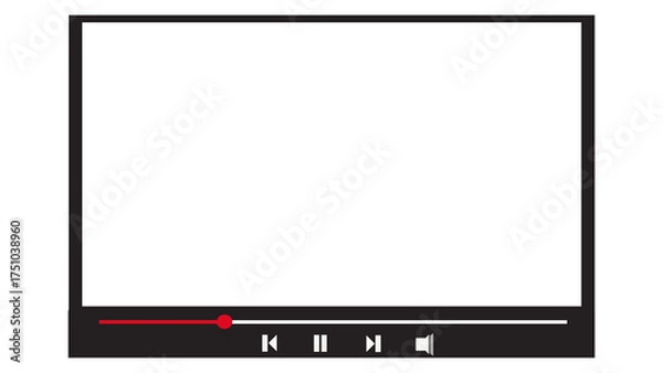 Fototapeta Minimal Video Player Interface Template with Red Progress Bar and Basic Controls on Transparent Background for Digital Mockup