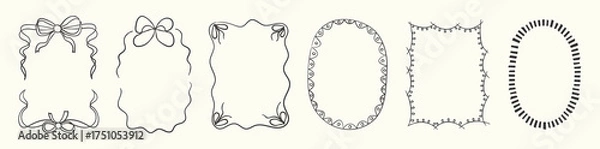 Fototapeta Whimsical frames for birthday cards, invitations. Squiggly and wavy borders in minimalist line art style. 