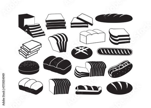 Fototapeta Bread, Bread vector bundle, Bread clipart, Bread silhouette.	