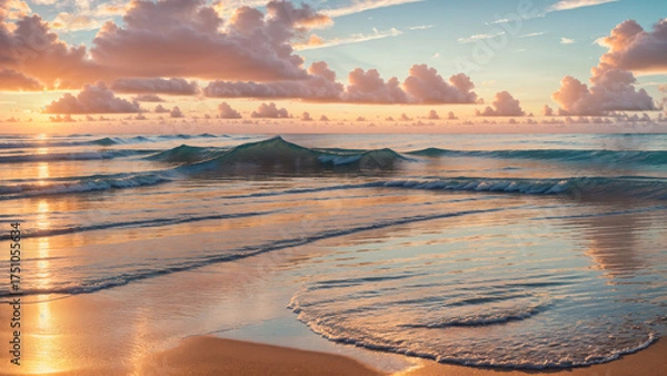 Obraz Golden sunset reflection on tropical ocean waves