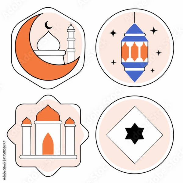 Obraz Islamic Symbols Crescent Moon Mosque Lantern and Star.