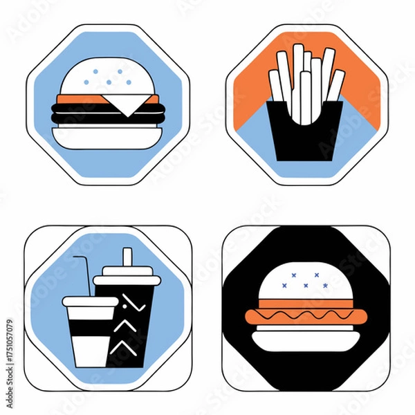 Obraz Vector Illustration of Fast Food Items Burger Fries Drink.