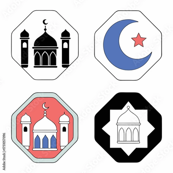 Obraz Vector Illustrations of Islamic Mosque and Symbols.