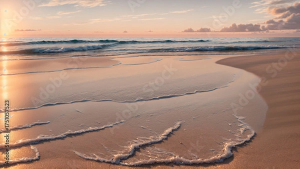 Obraz Sunrise reflection on sand and ocean waves