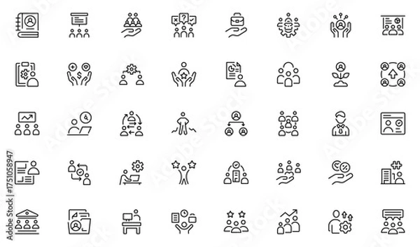 Obraz Employee Benefits line icon set. Contains such symbols as sick, benefit, employment, personal, holiday and more. Thin outline icons pack. Vector illustration