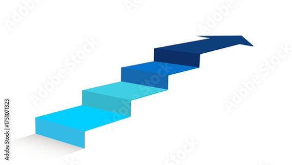 Obraz 青い3D階段矢印インフォグラフィック｜成長・進歩・ビジネス成功のコンセプト