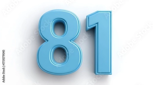 Obraz A light blue number eighty one on a white surface in a studio setting