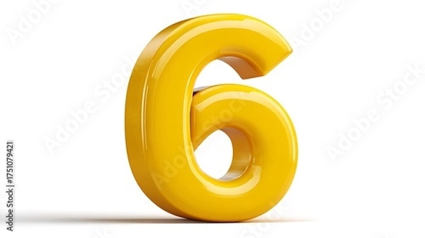 Obraz Isolated shiny yellow number six on a white background with a soft shadow
