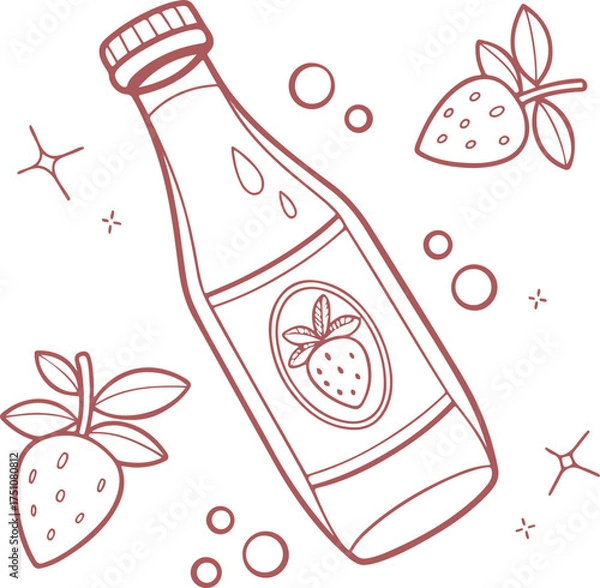 Obraz Strawberry Juice Bottle Illustration – Hand Drawn Fruit Drink Vector Design