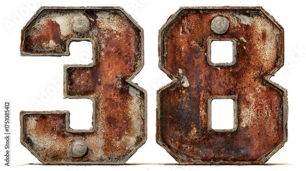 Obraz Isolated rusty metal number thirty eight on a white studio background view