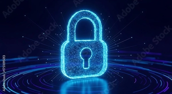 Obraz Digital Security - Glowing Padlock Symbolizing Data Protection and Cybersecurity.