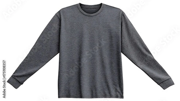 Obraz A heather gray long sleeved shirt laid flat on a white background studio