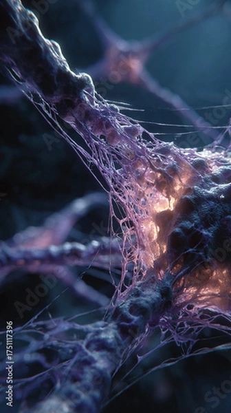 Fototapeta Abstract Organic Structure with Glowing Core — Biotech or Neural Network Concept