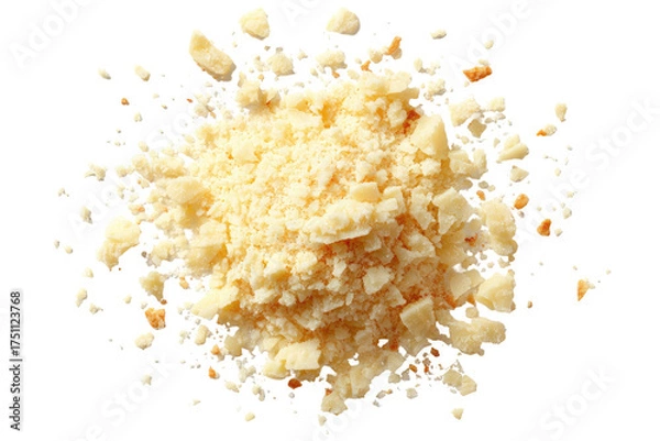 Obraz Close-up shot of a pile of small, pale-yellow fragments, likely food, against a black background