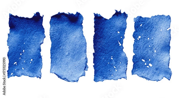 Obraz Four rectangular blue watercolor swatches on a black background with uneven edges