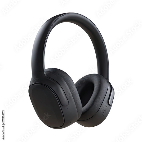 Obraz Isolated studio shot of over-ear wireless headphones against a black background. Sleek, modern design