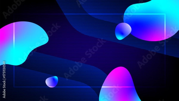 Fototapeta Modern abstract background featuring neon gradient fluid chemical shapes on dark blue. Technology and science biology concept