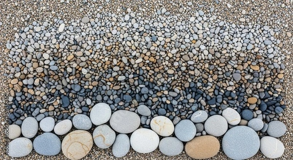 Fototapeta Arrangement of Small Rocks and Pebbles on Beach Sand