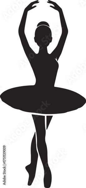 Fototapeta Silhouette of elegant ballerina in graceful pose performing ballet dance with arms upstretched and tutu skirt capturing artistic movement vector