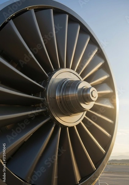 Fototapeta Blades of a powerful turbine blur with incredible speed, symbolizing rapid energy production and advanced industrial technology ,innovation ,efficiency ,velocity