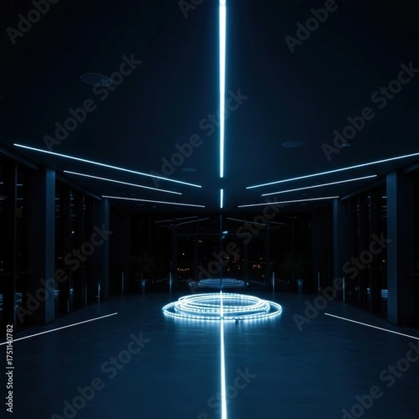 Fototapeta Bright, energy-efficient LED strip light illuminating a modern architectural space with cool, clear light, showcasing advanced technology ,glow ,electricity ,efficient