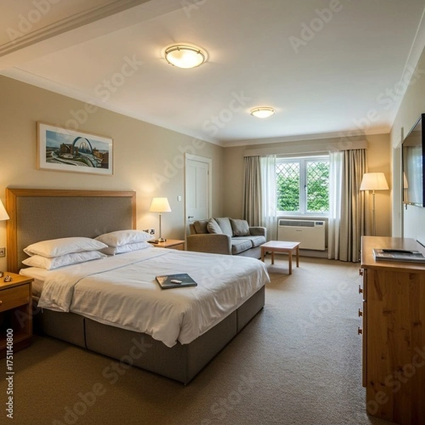 Fototapeta Capturing the inviting essence of a temporary residence, a well-appointed property ready for welcoming guests and comfortable stays ,welcoming space ,living room