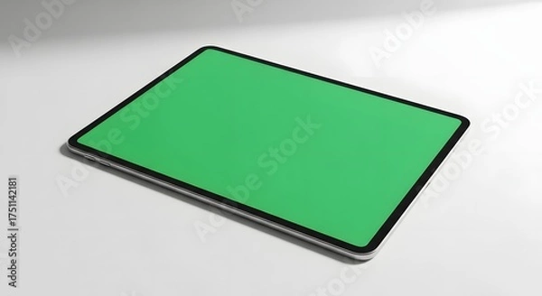Fototapeta Sleek Tablet Mockup with Vibrant Green Screen for Custom Content Insertion, Modern Tablet with Green Screen on White Background for Advertising and Marketing