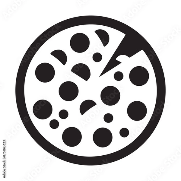 Obraz Black and White Pizza Icon with Slice Missing for Restaurants and Food Delivery Concepts Perfect for Digital Marketing Campaigns