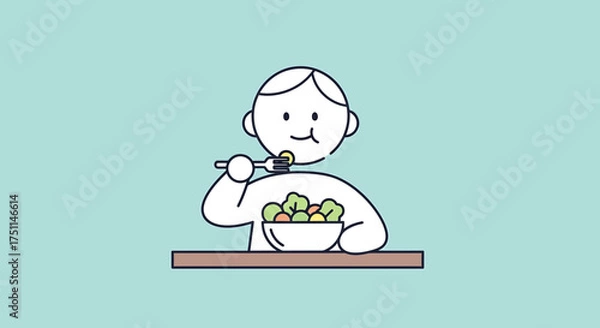 Obraz Happy Person Eating Healthy Fresh Salad Illustration