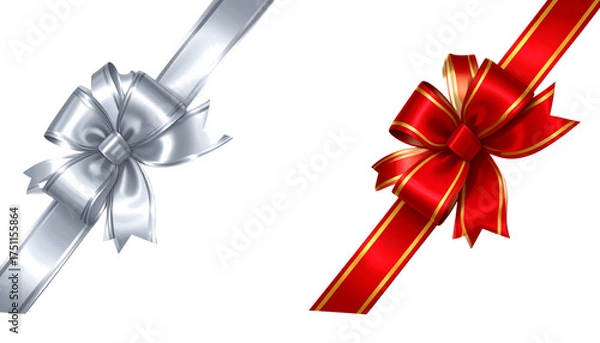 Fototapeta Two festive ribbon corner variations isolated on transparent background