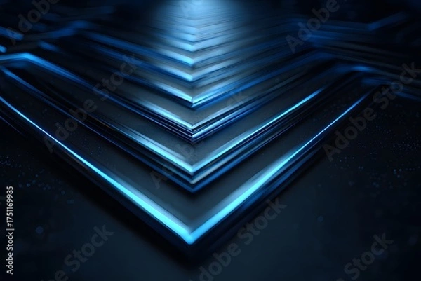 Fototapeta Abstract geometric pattern with glowing blue lines creating a sense of depth and futuristic movement