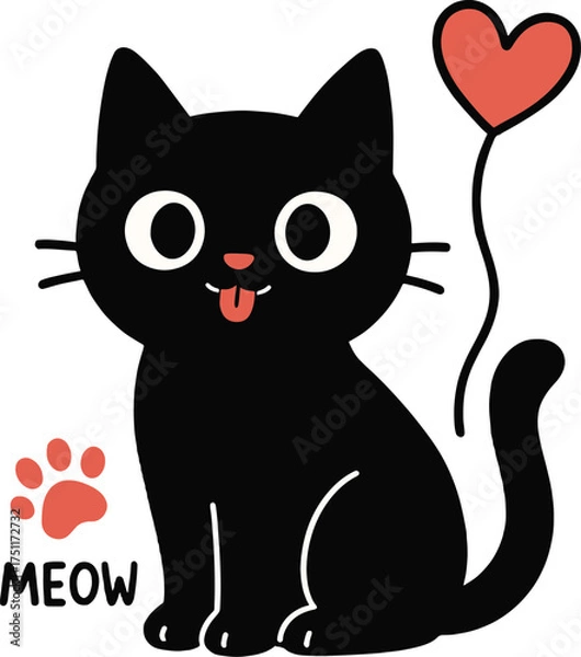 Fototapeta Cat Heart Meow Scalable SVG Vector Graphic with Editable Paths and Layers for Web, UI Design, Digital Art, and Print Applications