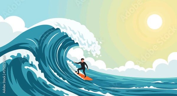 Obraz Stylized illustration of blue mountains with snow-capped peaks reflected in water, set against a light background.