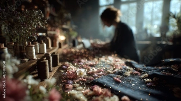 Obraz Artisan Crafting Dried Flowers and Botanicals in a Sunlit Workshop